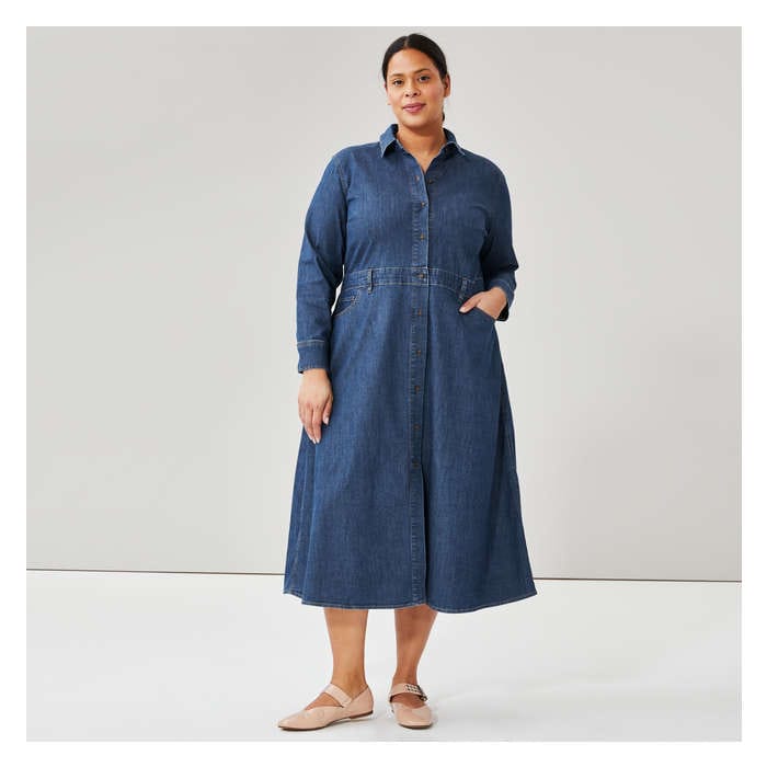 Women+ Denim Midi Shirt Dress